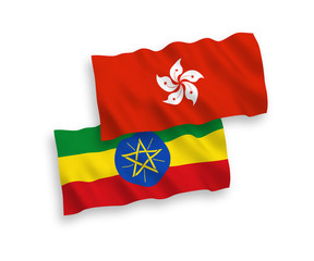 Flags of Ethiopia and Hong Kong on a white background
