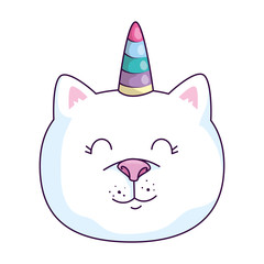 face of cute cat unicorn fantasy icon vector illustration design