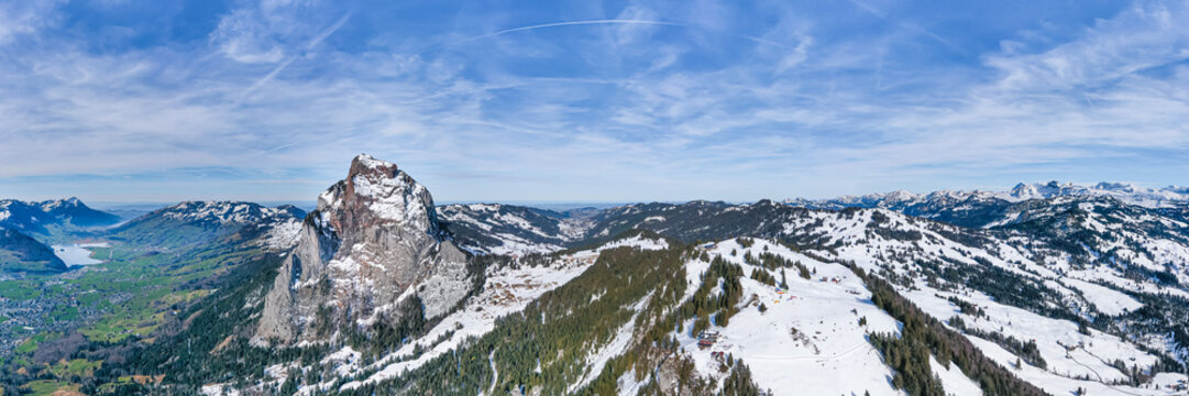 Alps in Switzerland. The top of Mythen.  Winter skiing region.