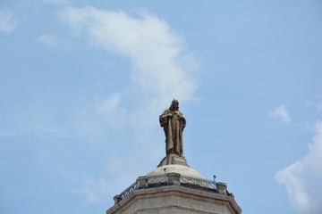 tower of cathedral with statue in Valladolid Spain