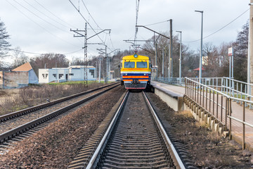 Old Electric Train at a Train Station in Latvia