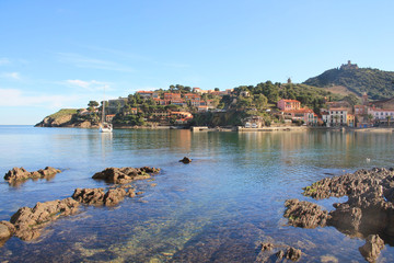 Fototapeta na wymiar The famous Town of Collioure, in the foothills of the Pyrenees, located in Vermeille coast, the last stretch of the Rousillon coast before the Spanish border