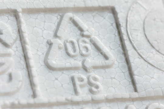 Styrofoam recycling symbol PS 06, recycle arrow triangle, six type logo, Resin identification code, polystyrene. Ecology emblem, environment protection