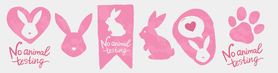 Against animal testing stickers. Cruelty free vector labels. Animal rights design.  - 324513673