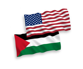 Fototapeta premium Flags of Palestine and America on a white background