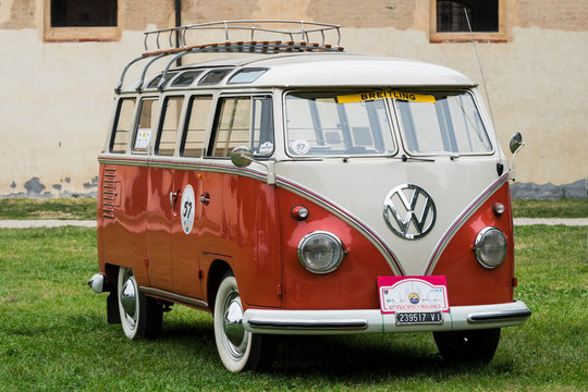Vintage German Transporter van during the XX Trofeomilano, a meeting of vintage vehicles. Milan, Italy - October 01, 2016.