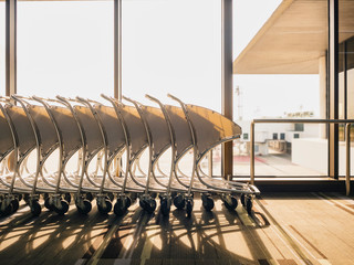 Trolly cart in row prepare for Passenger. Airport baggage carry Departure hall Travel concept