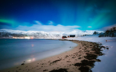 polar lights on Kvaloeya island near Tromsoe, northern Norway, landscapephotography