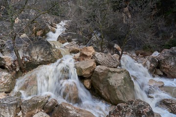 Waterfall on the Rio de la Hoz in Rute, Cordoba. Spain