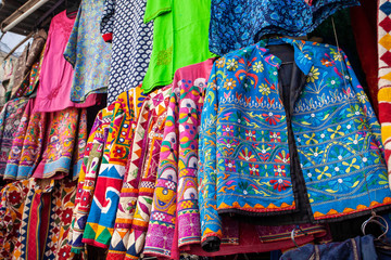 Traditional Indian clothes and accessories market at Udaipur city, Rajasthan, India - 324516084