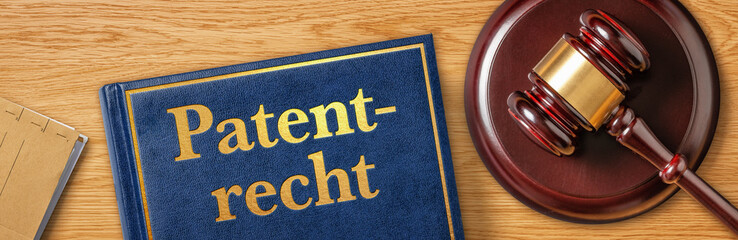 Richterhammer mit Gesetzbuch - Patentrecht