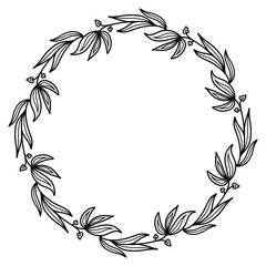 Obraz premium Beautiful delicate wreath of abstract flowers on a white background. Black and white wreath frame of flowers with place for text. Element for wedding invitations, greeting cards.