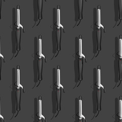 Curling irons icon for hair. For mobile and web apps. Pattern repeat seamless. For web and mobile on background. Hair curler. Stylish pattern on a gray background.