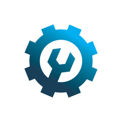 blue gear tools repair service industry logo design