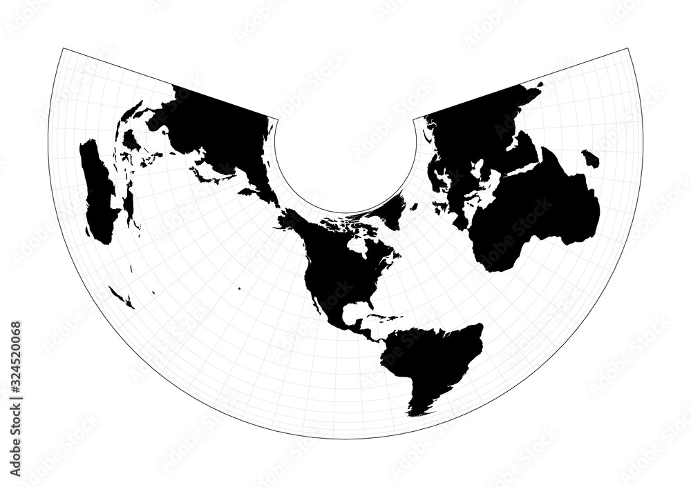 Poster world map with graticule lines. albers equal-area conic projection. plan world geographical map with