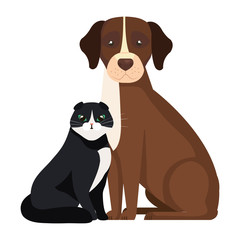 cute dog with cat black isolated icons vector illustration design