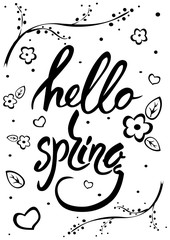 Hello Spring Lettering over white  background