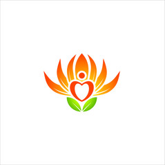 Yoga design vector concept. Human meditation in lotus flower vector illustration