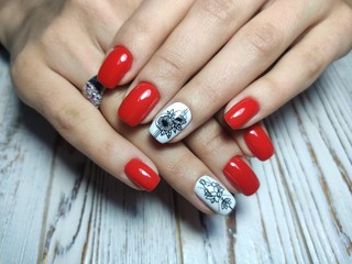 beautiful gel lacquer manicure on a textured background