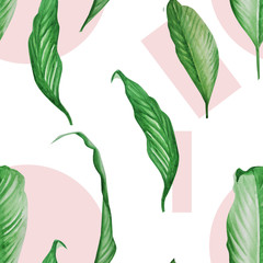  leaf pattern. tropical leaves. watercolor hand drawing. monstera leaves. decor. form style