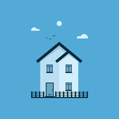 two story house with fence - vector illustration