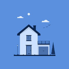 level house with garage - vector illustration