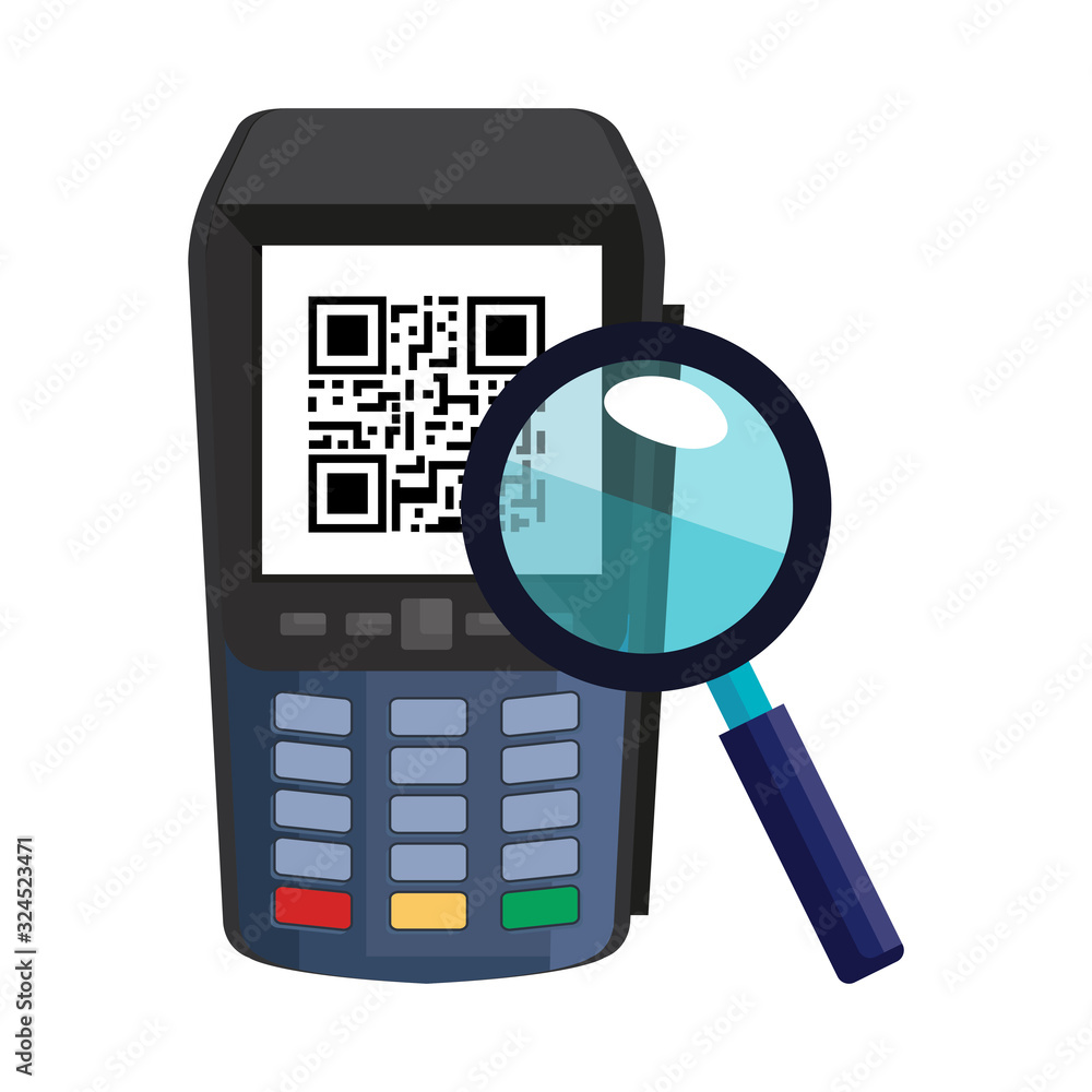 Poster dataphone with scan code qr and magnifying glass vector illustration design