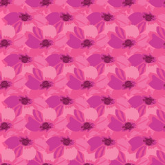 Cosmos Harmony-Flowers in Bloom seamless repeat pattern. Fresh Abstract cosmos flower shapes pattern background in pink and maroon. Surface pattern design. Perfect for Fabric, Scrapbook,wallpaper