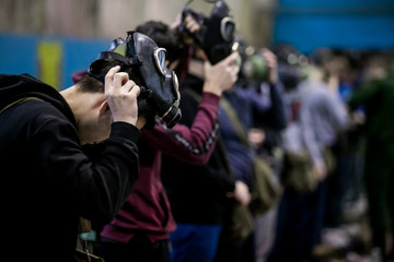 Man with protective mask and protective clothes, coronavirus protection