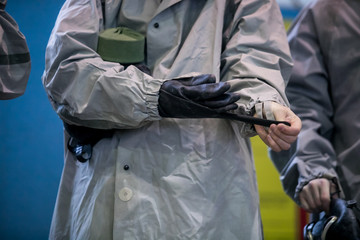 Man with protective mask and protective clothes, coronavirus protection