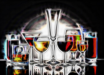 glasses and wine glasses on a white background