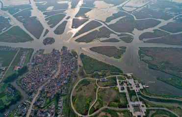 Aerial photo of jiulongkou wetland, Yancheng City, Jiangsu Province, China