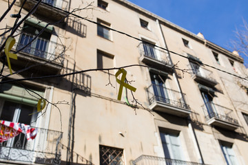 Catalonia sign in Spain on a tree branch close-up.
