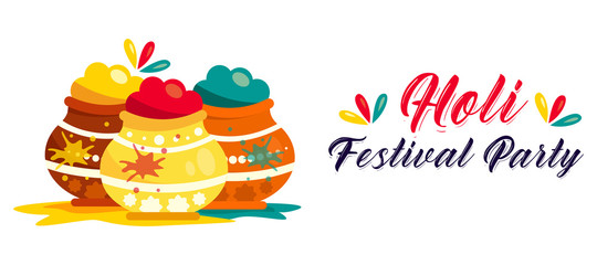 Happy holi celebration graphic with powder (gulal) in mud pots