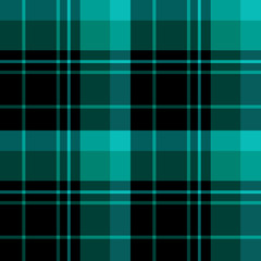 Seamless pattern in amazing black and water green colors for plaid, fabric, textile, clothes, tablecloth and other things. Vector image.