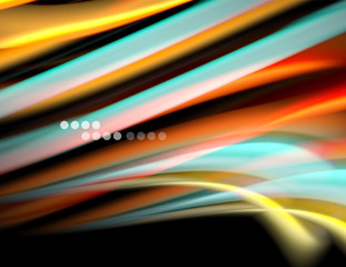 Silk smooth lines on black, liquid fluid color waves. Vector Illustration