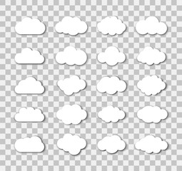 Set of white clouds on the transparent background. Vector illustration