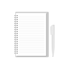 Notepad with pen on the white. Paper sheets. Vector illustration