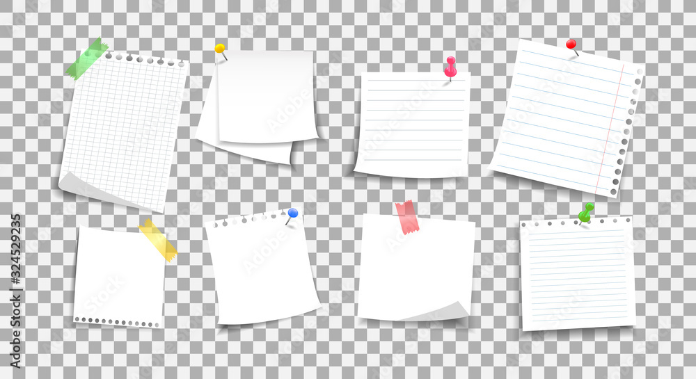 Poster stickers paper note. set of sheets with a button and an adhesive tape. note to the message.