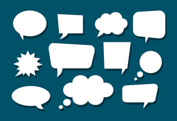 Empty bubbles speech on the blue background. Vector flat style.