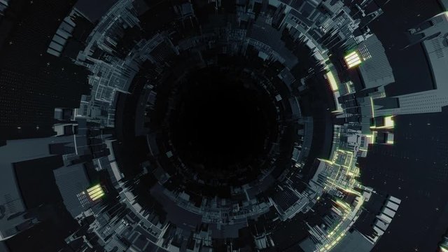 Looping Technological Sci Fi spaceship tunnel. Futuristic abstract shuttle space station corridor. Tech wallpaper and screensaver. Looping seamless background.Type 2