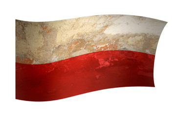 Polish vintage old flag with wall concret texture. Symbol of Poland.