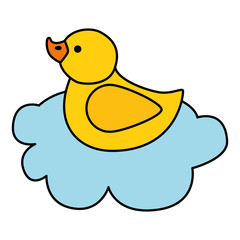 cute duck rubber in cloud isolated icon vector illustration design