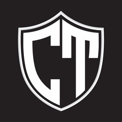 CT Logo monogram with shield shape isolated on outline design template