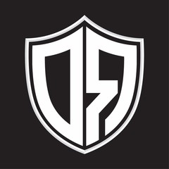 DR Logo monogram with shield shape isolated on outline design template