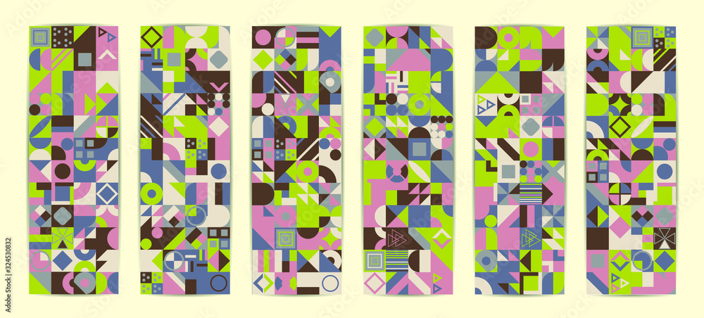Poster abstract multicolored geometric pattern. different geometric figures background. flat minimal style.