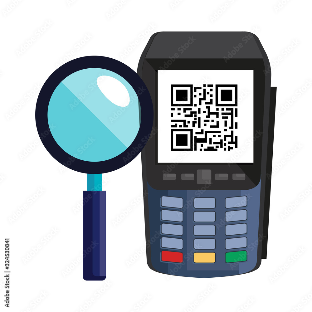 Poster dataphone with scan code qr and magnifying glass vector illustration design