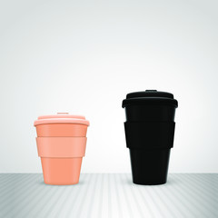 Black and pink coffee cup. takeaway cup packaging set. vector illustration.