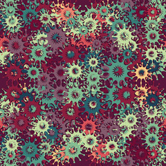 Fototapeta na wymiar Seamless pattern abstract ornament bacteria viruses on different dark shades. Vector image.