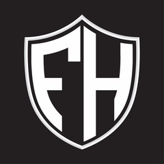 FH Logo monogram with shield shape isolated on outline design template